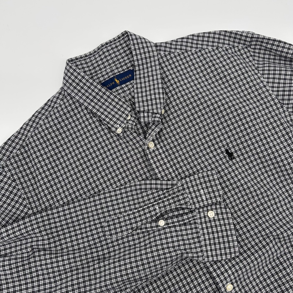 Ralph Lauren Mens XL Black Plaid Long‎ Sleeve Button